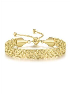 Gold Plated Woven Mesh Link Bracelet Adjustable Slider Women Jewelry